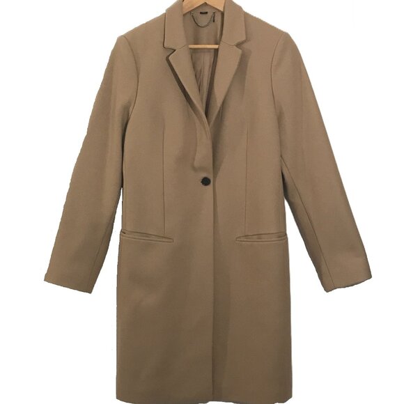 AllSaints Leni Camel Coat – Wool Cashmere, Goat Suede Collar, New, Size 8 - Picture 3 of 12